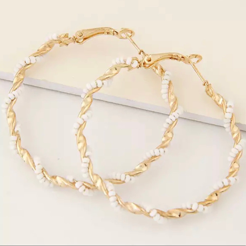 White Gold Braided Hoop Earrings